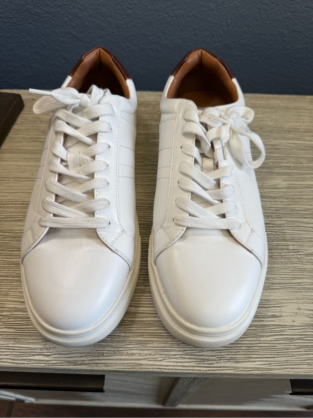 Steve Madden White Leather Sneakers with Brown Heel